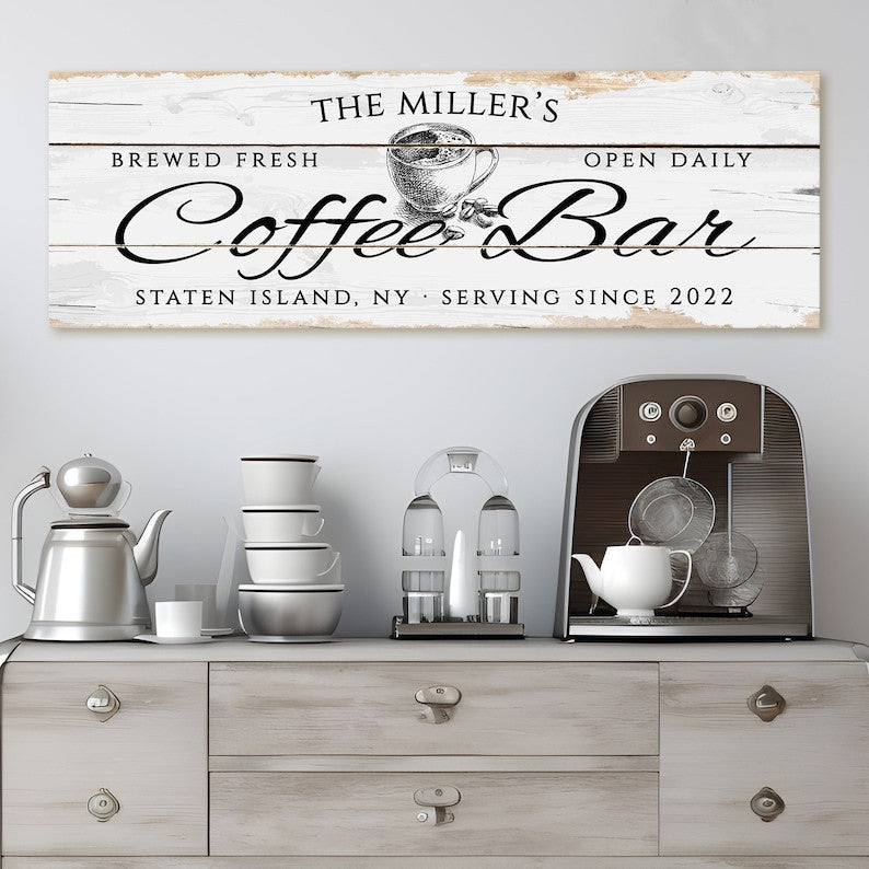 Coffee Bar Sign Personalized Canvas | Rustic Canvas Print Home Decor Canvas Wall Art