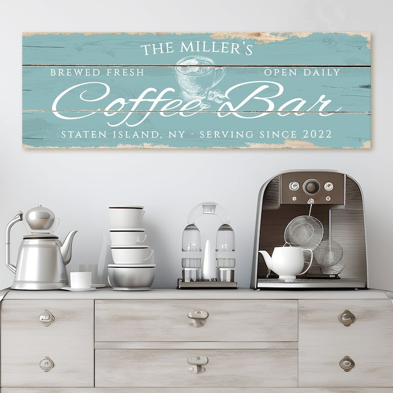 Coffee Bar Sign Personalized Canvas | Rustic Canvas Print Home Decor Canvas Wall Art