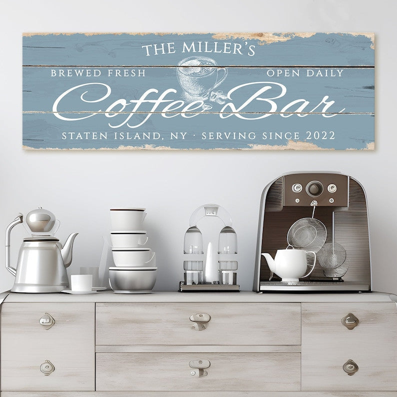 Coffee Bar Sign Personalized Canvas | Rustic Canvas Print Home Decor Canvas Wall Art