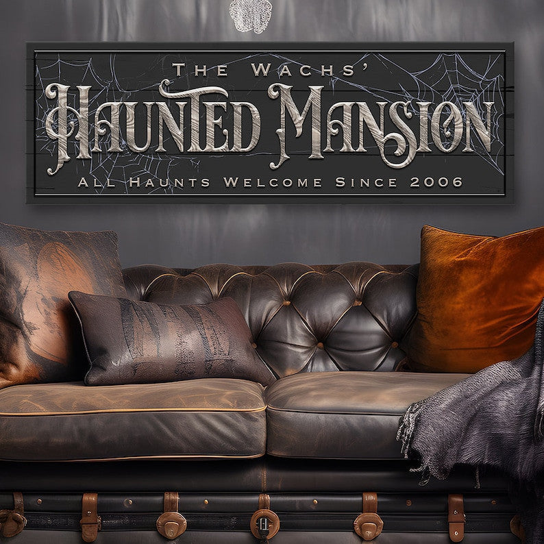 Haunted Mansion Sign Personalized Canvas Wall Art | Halloween Decorations | Worn Edges Canvas Print