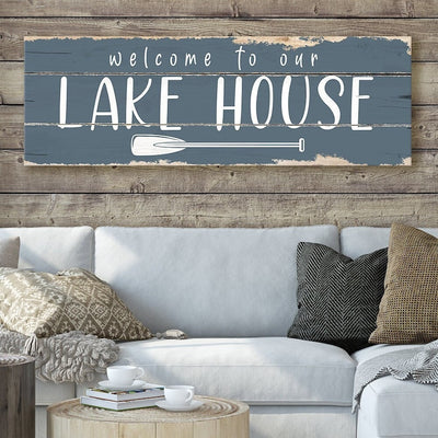 Welcome To Our Lake House Sign Canvas Wall Art | Farmhouse Lake Home Sign | Rustic Canvas Print