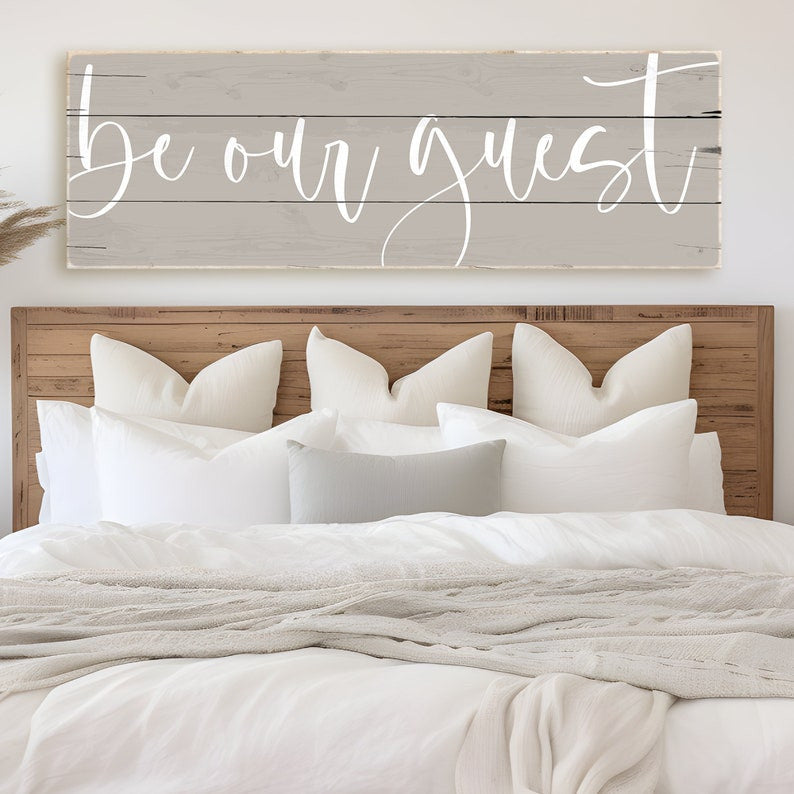 Be Our Guest Sign Canvas Wall Art | Sign For Guest Bedroom | Worn Edges Canvas Print