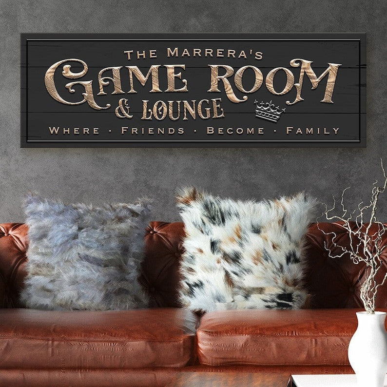 Game Room And Lounge Sign Personalized Canvas Wall Art Home Decor | Canvas Print Gift