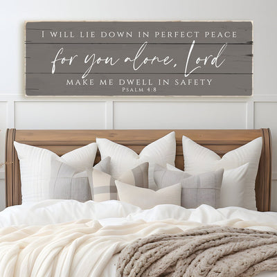 I Will Lie Down In Perfect Peace For You Alone Lord Sign Canvas Wall Art | Psalm 4:8 Bible Verse Decor | Worn Edges Canvas Print