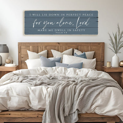 I Will Lie Down In Perfect Peace For You Alone Lord Sign Canvas Wall Art | Psalm 4:8 Bible Verse Decor | Worn Edges Canvas Print