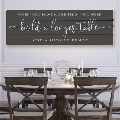 When You Have More Than You Need, Build A Longer Table, Not A Higher Fence Sign Canvas Wall Art | Worn Edges Canvas Print