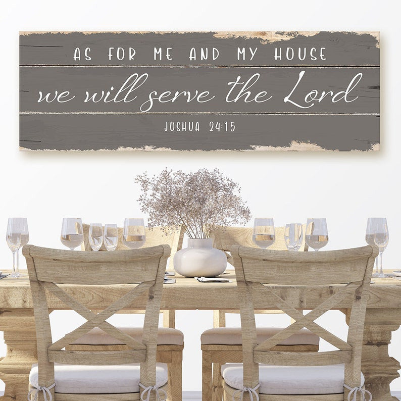 As For Me And My House, We Will Serve The Lord Sign Canvas Wall Art | Joshua 24 15 Rustic Canvas Print