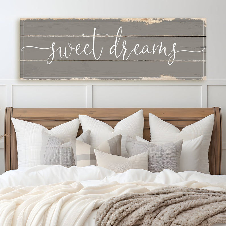 Sweet Dreams Sign Canvas Wall Art | Sweet Dreams Bedroom Wall Decor | Rustic Canvas Print