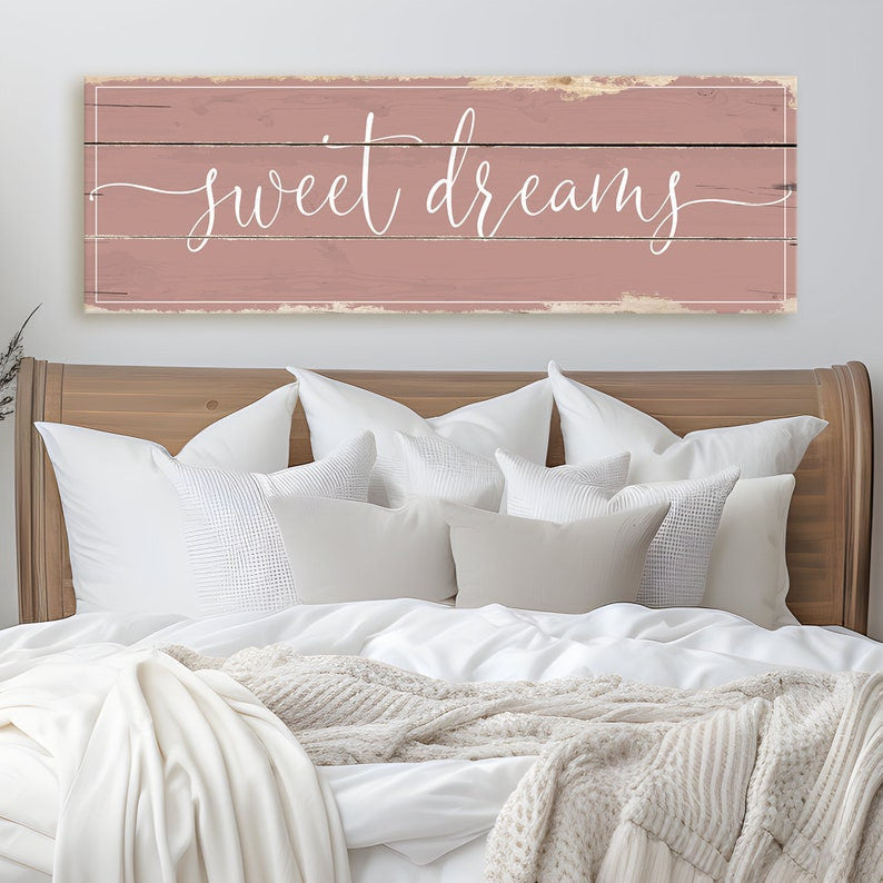 Sweet Dreams Sign Canvas Wall Art | Sweet Dreams Bedroom Wall Decor | Rustic Canvas Print