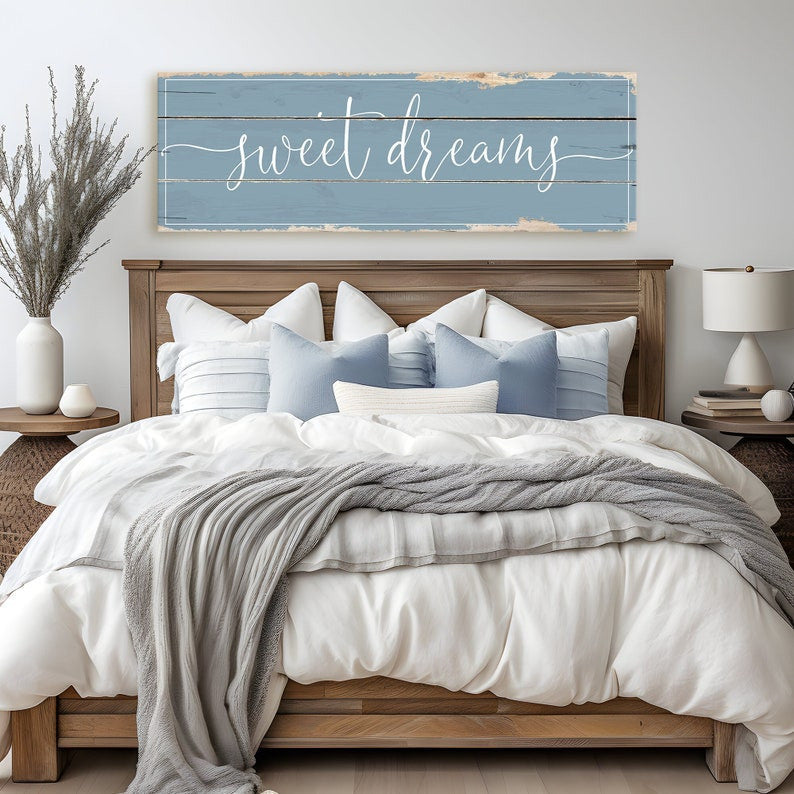 Sweet Dreams Sign Canvas Wall Art | Sweet Dreams Bedroom Wall Decor | Rustic Canvas Print