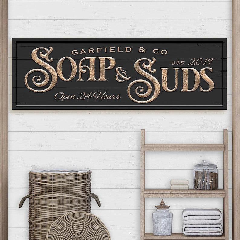 Soap And Suds Laundry Sign Canvas Wall Art | Laundry Room Decor | Canvas Print