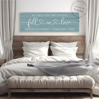 All Because Two People Fell In Love Sign Canvas Wall Art | Wedding Sign | Worn Edges Canvas Print