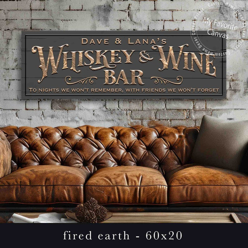 Whiskey And Wine Bar Sign Personalized Canvas Wall Art | Custom Whiskey And Wine Bar Decor | Canvas Print