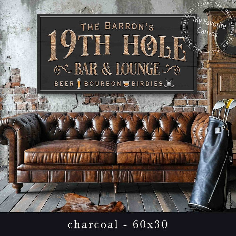19th Hole Bar And Lounge Sign Personalized Canvas Wall Art | Golfer Gifts | Canvas Print