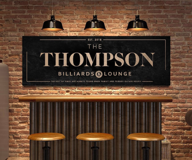 Personalized Billiards Sign, Billiards and Lounge Wall Art, Huge Black Canvas Print, Custom Billiards Décor, Farmhouse Gifts