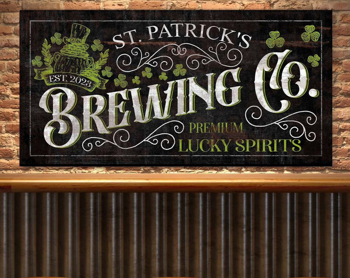 Custom Brewing Co. Sign, St. Patrick's Day Wall Decor, Irish Holiday Decor, Home Pub Sign, Farmhouse Basement Bar Decor, Vintage Canvas Art