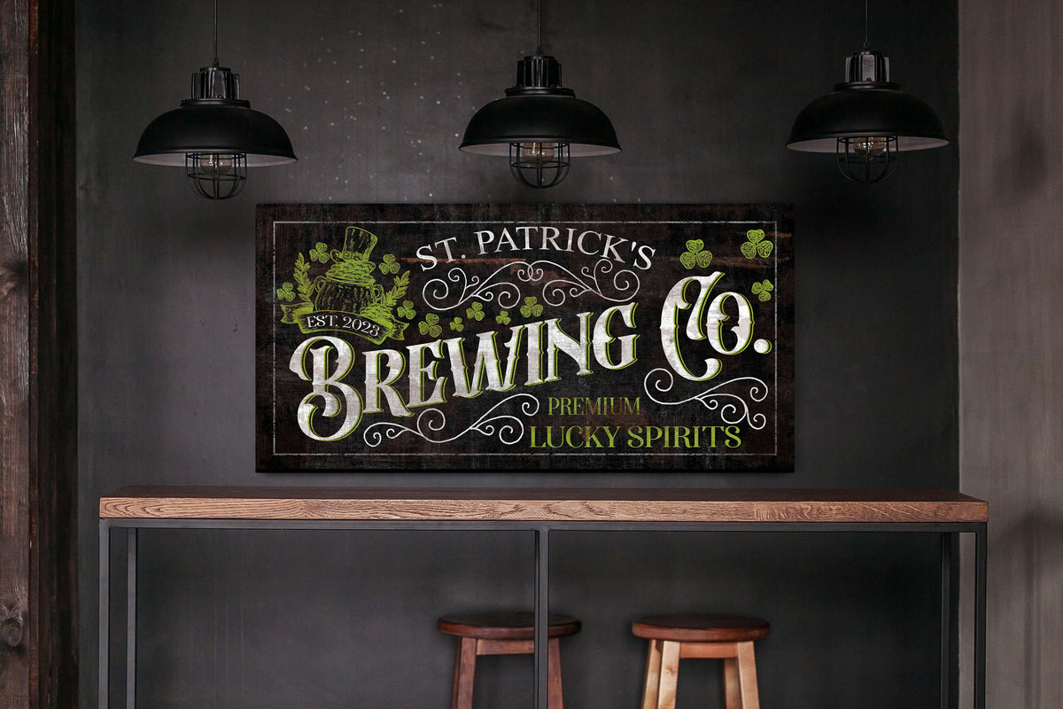 Custom Brewing Co. Sign, St. Patrick's Day Wall Decor, Irish Holiday Decor, Home Pub Sign, Farmhouse Basement Bar Decor, Vintage Canvas Art