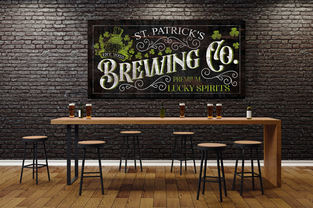 Custom Brewing Co. Sign, St. Patrick's Day Wall Decor, Irish Holiday Decor, Home Pub Sign, Farmhouse Basement Bar Decor, Vintage Canvas Art