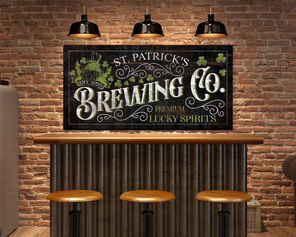 Custom Brewing Co. Sign, St. Patrick's Day Wall Decor, Irish Holiday Decor, Home Pub Sign, Farmhouse Basement Bar Decor, Vintage Canvas Art
