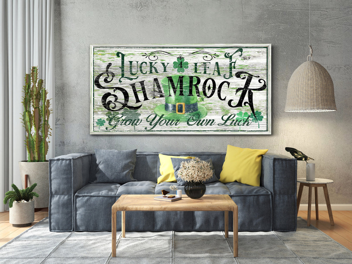 Lucky Leaf St. Patrick's Day Sign, Vintage Shamrock Sign, St. Patrick's Day Decor, Irish Blessing, Farmhouse Wall Art, Rustic Canvas Print