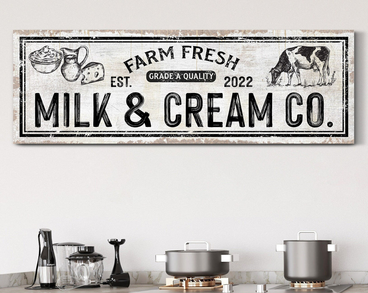 Customized Milk & Cream Co Sign, Farmhouse Kitchen Decor, Kitchen Sign, Farmhouse Wall Art, Farm Fresh Sign, Farmhouse Gift, Canvas Print