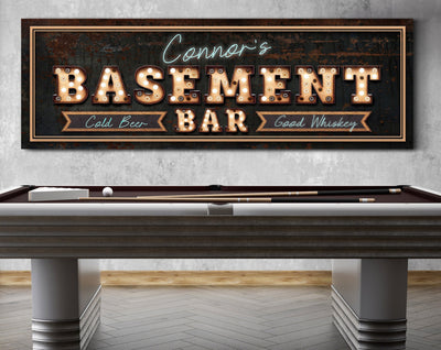 Custom Basement Bar Sign, Bar & Lounge Sign, Home Bar Decor, Man Cave Sign, Rustic Basement Bar Decor, Farmhouse Wall Art, Large Canvas Art