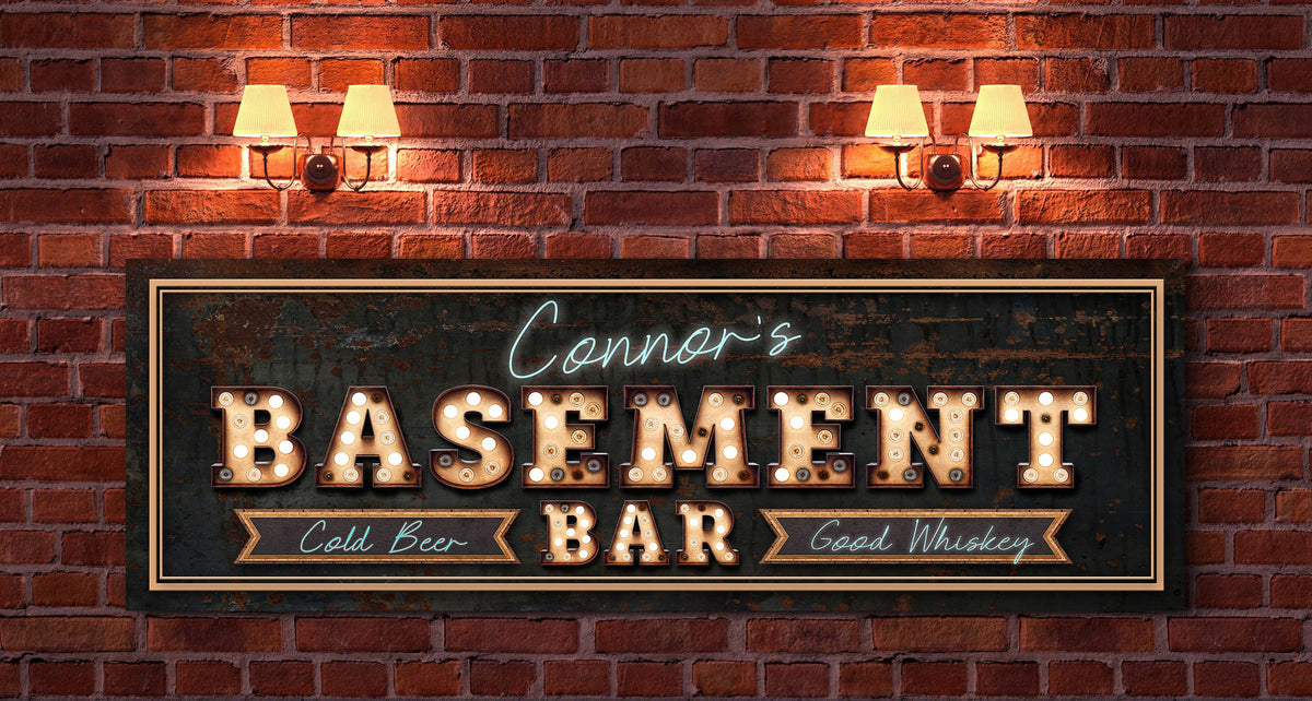 Custom Basement Bar Sign, Bar & Lounge Sign, Home Bar Decor, Man Cave Sign, Rustic Basement Bar Decor, Farmhouse Wall Art, Large Canvas Art