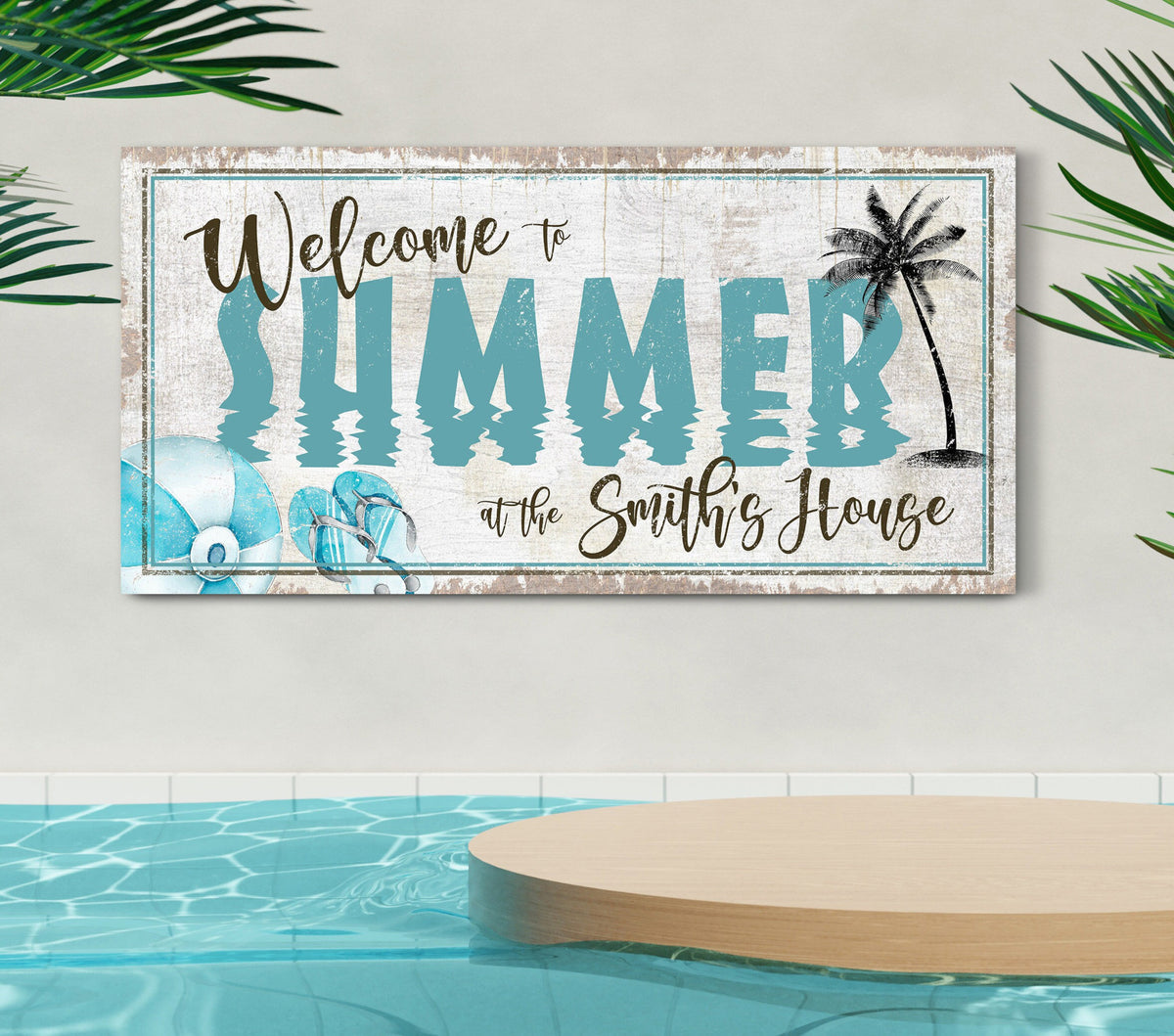 Custom Summer Sign, Backyard Pool Sign, Poolside Decor, Summer Themed Wall Decor, Outdoor Wall Decor, Farmhouse Wall Art, Large Canvas Print