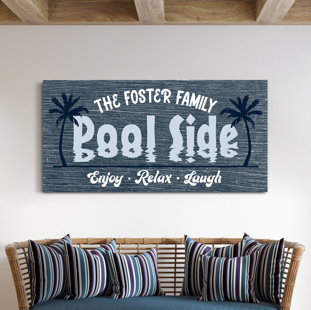 Custom Poolside Sign, Pool & Bar Sign, Enjoy Relax Laugh Sign, Outdoor Decor, Swimming Pool Sign, Farmhouse Wall Art, Large Canvas Print