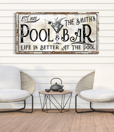 Custom Pool & Bar Sign, Poolside Sign, Life Is Better At The Pool, Outdoor Decor, Swimming Pool Sign, Farmhouse Wall Art, Large Canvas Print