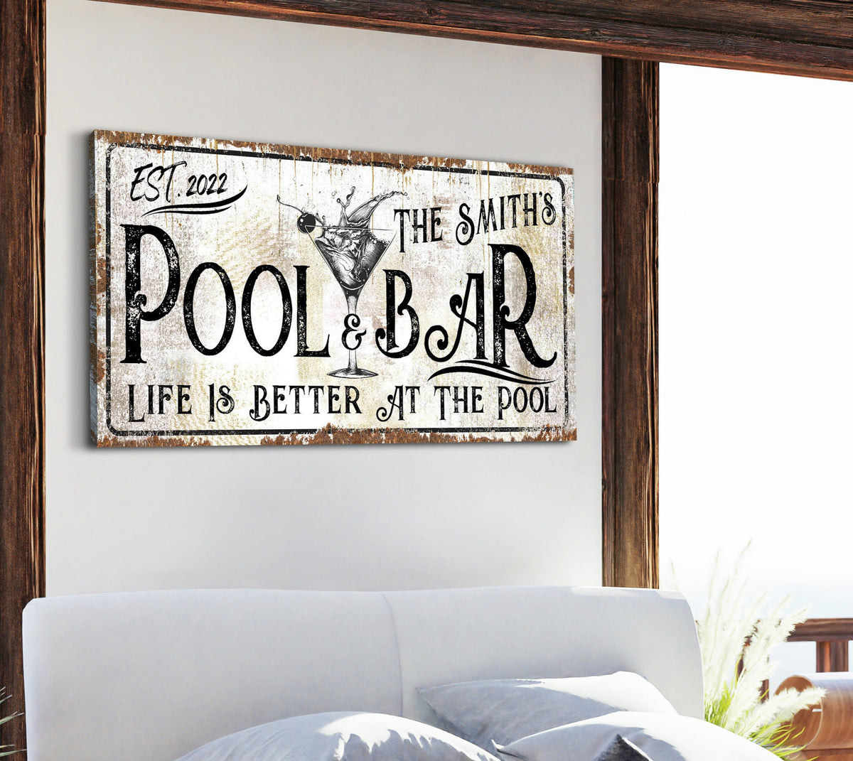 Custom Pool & Bar Sign, Poolside Sign, Life Is Better At The Pool, Outdoor Decor, Swimming Pool Sign, Farmhouse Wall Art, Large Canvas Print
