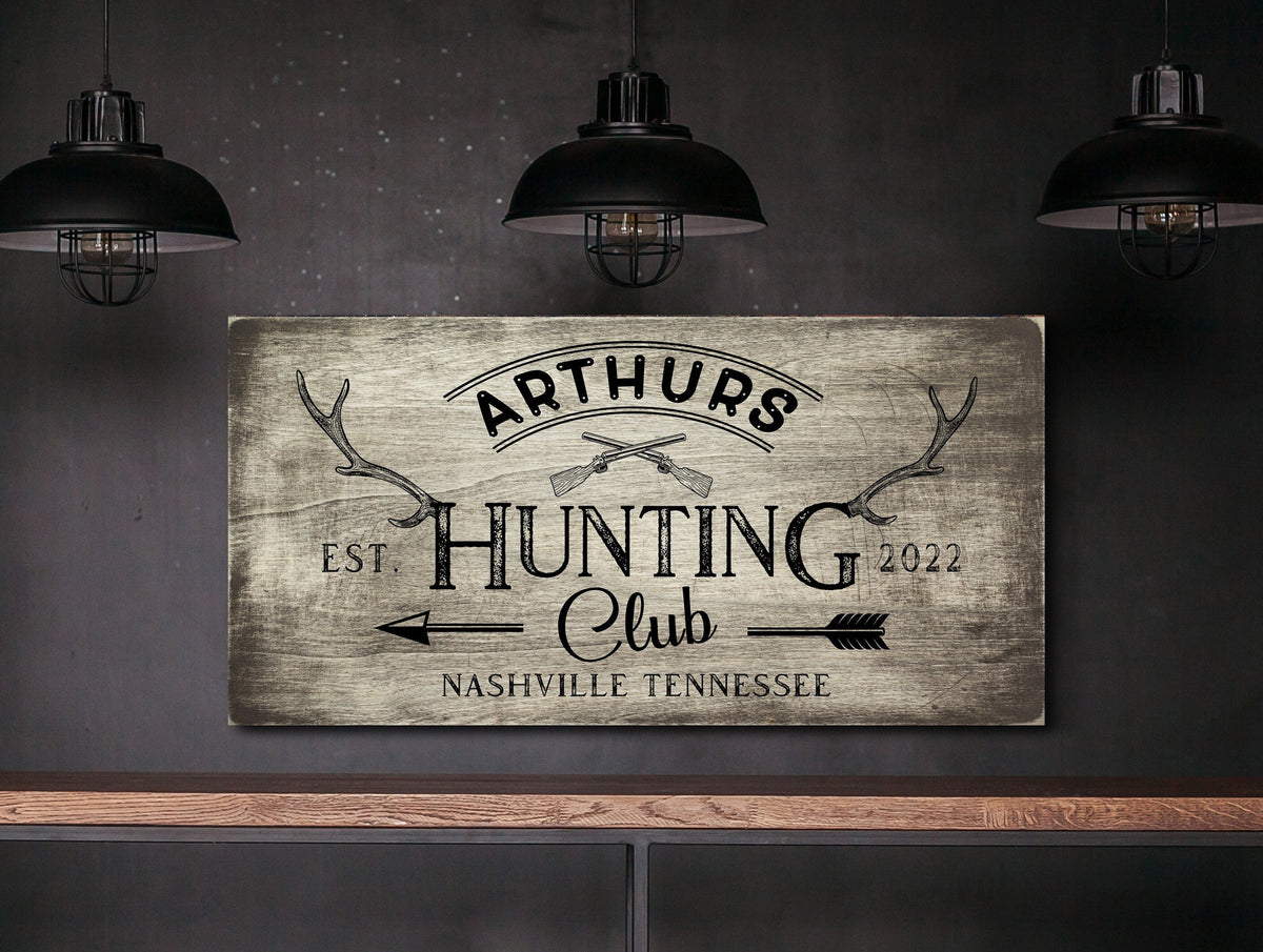 Custom Hunting Club Custom Antler Sign Hunting Man Cave Lodge Decor Cabin Decor Hunter Gift Canvas Wall Art Established Date Hunters Lodge
