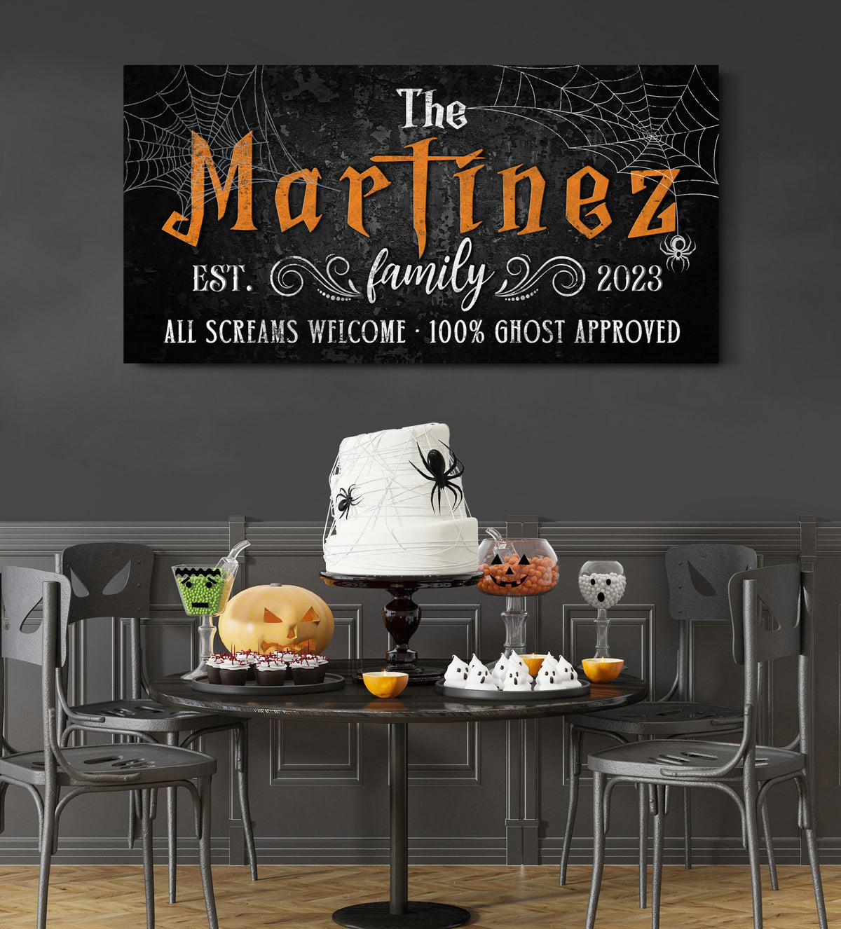 Personalized Halloween Family Name Sign, Autumn Fall Wall Art, Gothic Halloween Art, Spooky Halloween Home Party Sign, Entryway Porch Decor