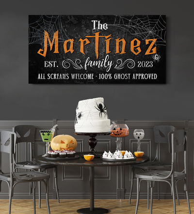 Personalized Halloween Family Name Sign, Autumn Fall Wall Art, Gothic Halloween Art, Spooky Halloween Home Party Sign, Entryway Porch Decor