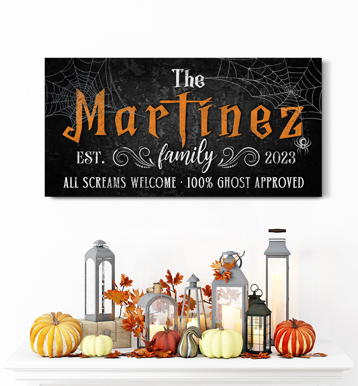 Personalized Halloween Family Name Sign, Autumn Fall Wall Art, Gothic Halloween Art, Spooky Halloween Home Party Sign, Entryway Porch Decor