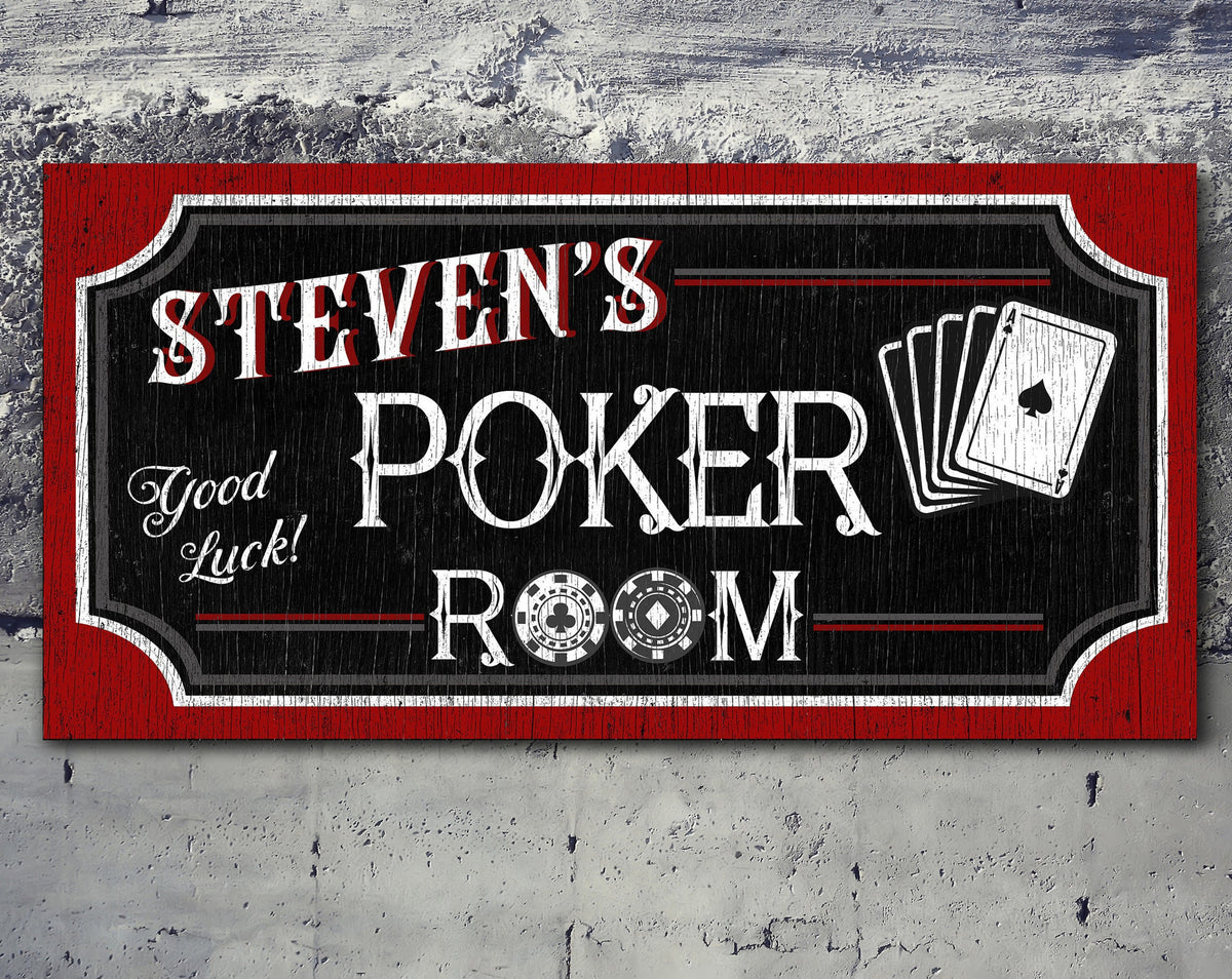 Personalized Poker Room Sign, Vintage Poker Room Wall Art, Rustic Play Room Wall Decor, Customized Man Cave Wall Decor, Large Canvas Print