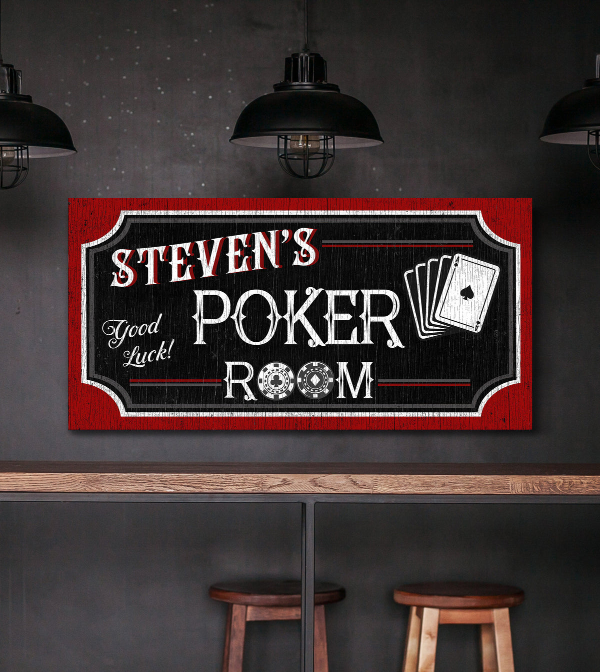 Personalized Poker Room Sign, Vintage Poker Room Wall Art, Rustic Play Room Wall Decor, Customized Man Cave Wall Decor, Large Canvas Print