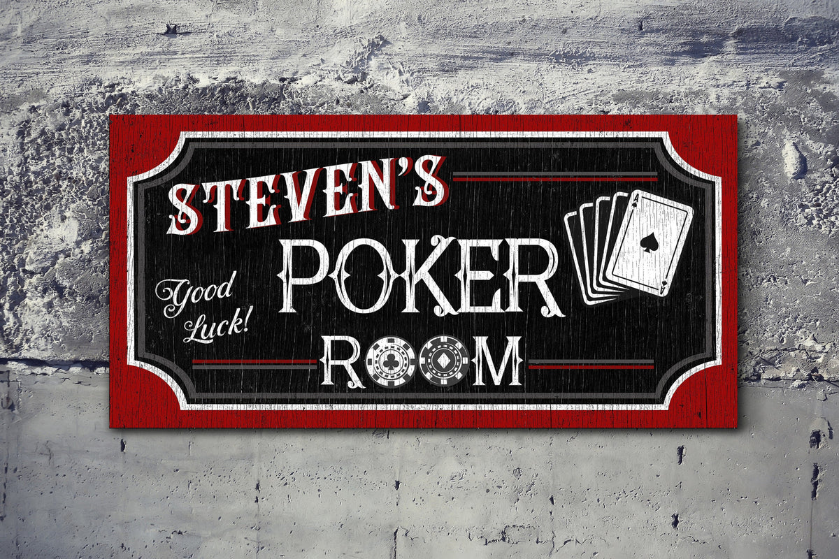 Personalized Poker Room Sign, Vintage Poker Room Wall Art, Rustic Play Room Wall Decor, Customized Man Cave Wall Decor, Large Canvas Print