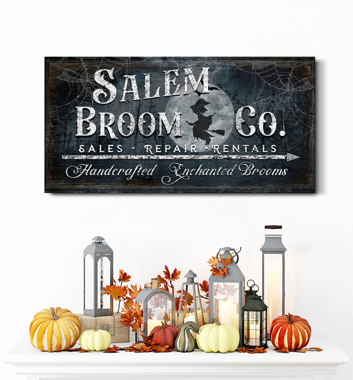 Salem Broom Co Sign Halloween Wall Decor Spooky Broom Company Sign Vintage Halloween Decorations Witch Broom Sign Medieval Canvas Wall Art