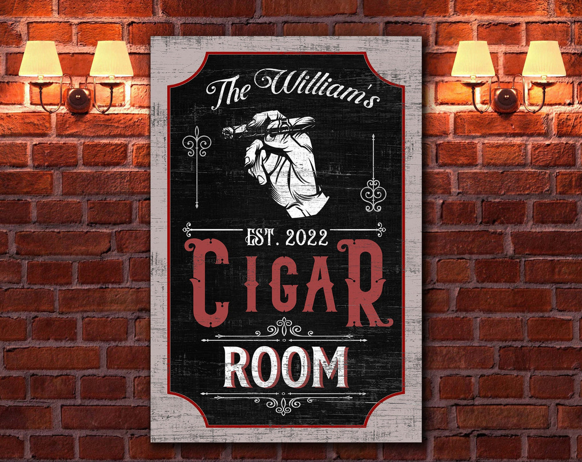 Personalized Cigar Room Sign, Custom Mancave Decor, Rustic Lounge Decor, Vintage Bar Wall Decor, Basement Wall Decor, Large Canvas Print