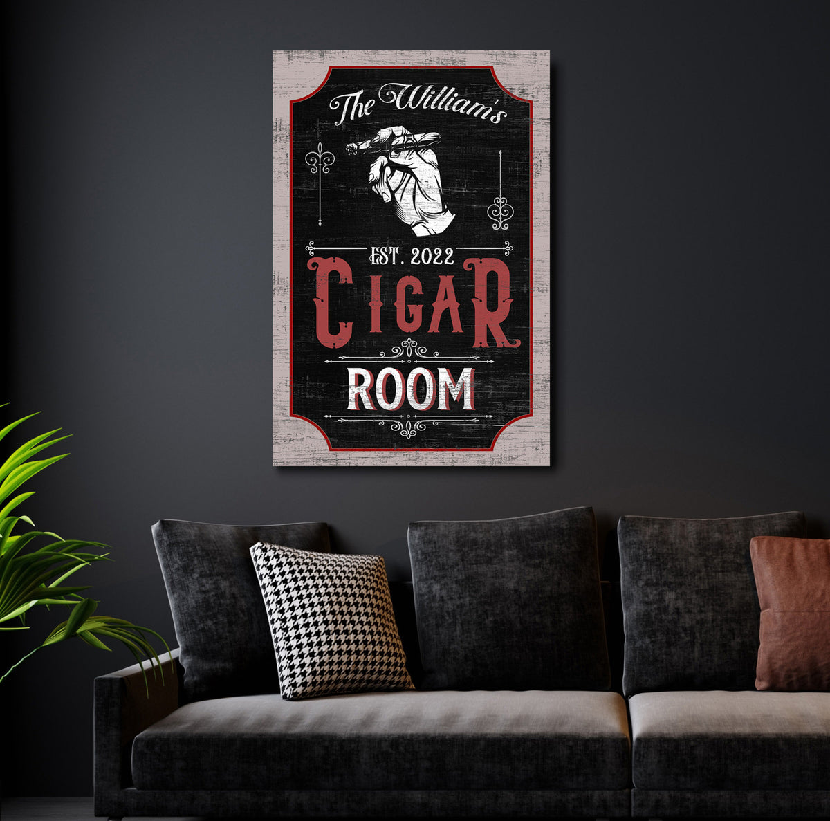 Personalized Cigar Room Sign, Custom Mancave Decor, Rustic Lounge Decor, Vintage Bar Wall Decor, Basement Wall Decor, Large Canvas Print
