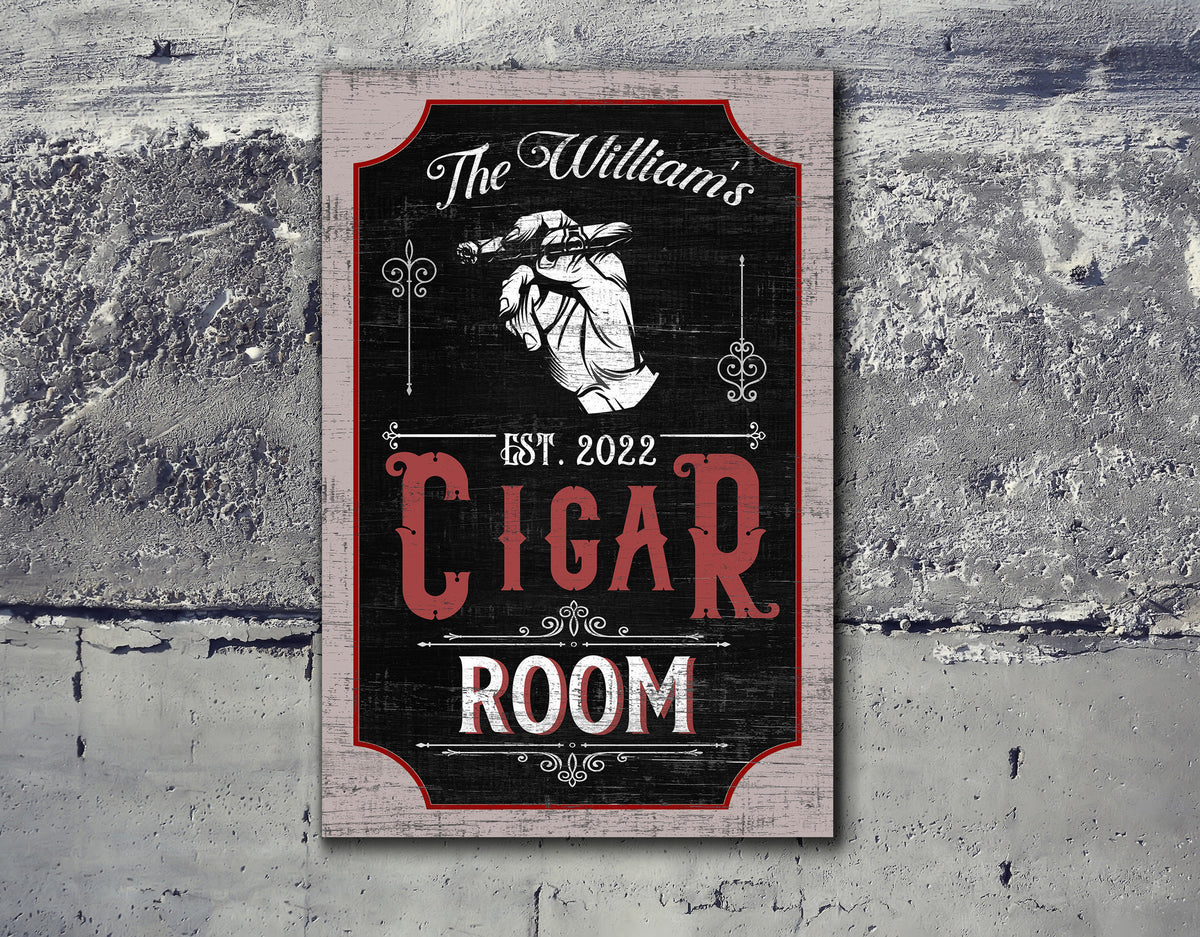 Personalized Cigar Room Sign, Custom Mancave Decor, Rustic Lounge Decor, Vintage Bar Wall Decor, Basement Wall Decor, Large Canvas Print