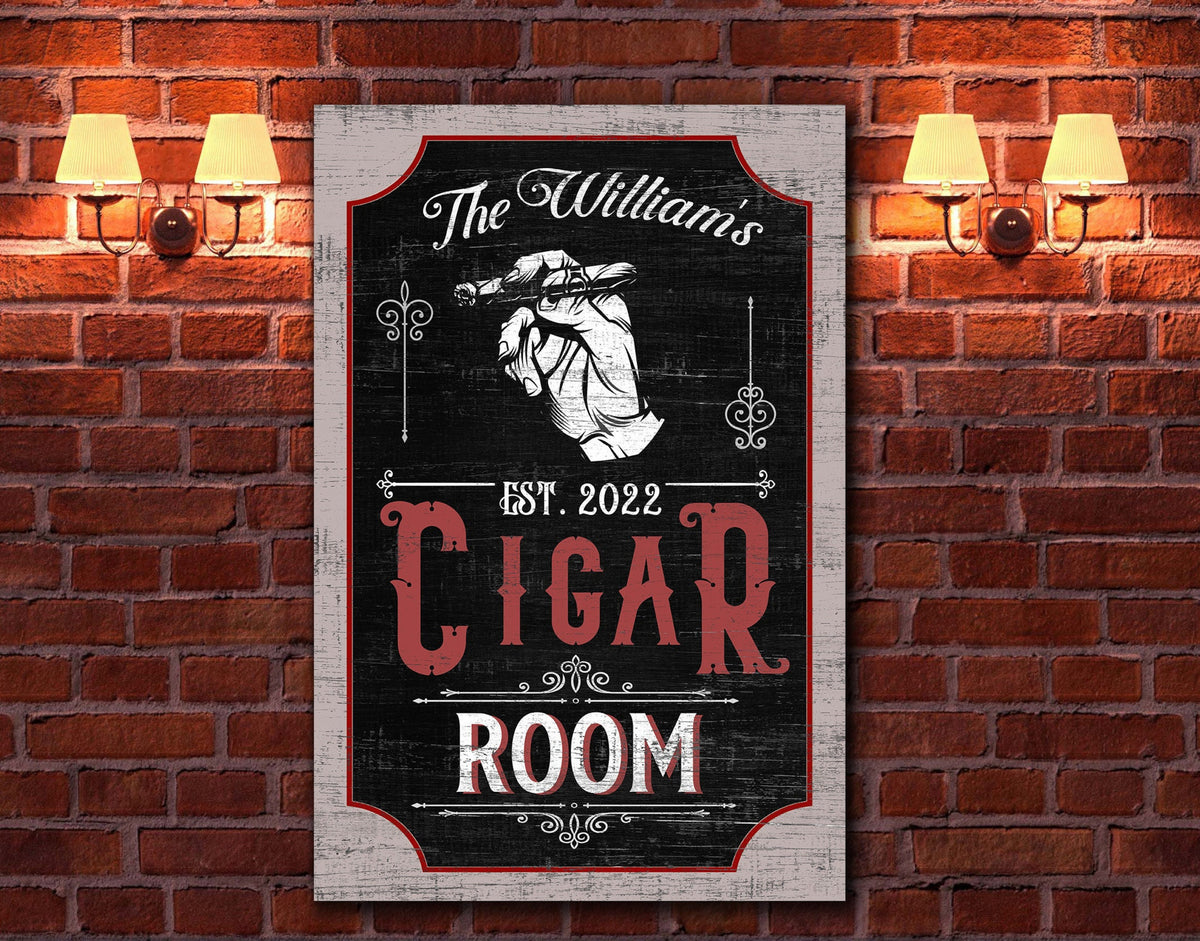Personalized Cigar Room Sign, Custom Mancave Decor, Rustic Lounge Decor, Vintage Bar Wall Decor, Basement Wall Decor, Large Canvas Print