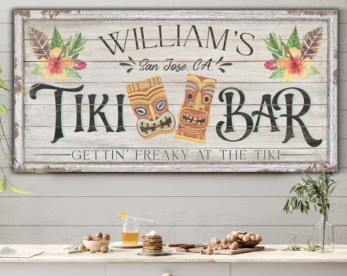 Custom Tiki Bar Sign, Personalized Outdoor Home Bar Decor, Backyard Patio Sign, Vintage Beach Bar Wall Hanging, New House Gift, Canvas Print