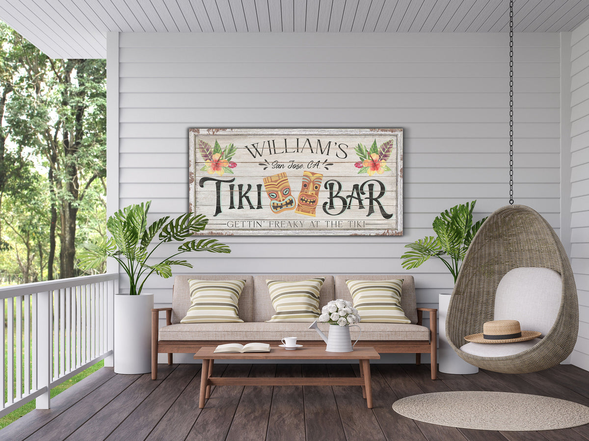 Custom Tiki Bar Sign, Personalized Outdoor Home Bar Decor, Backyard Patio Sign, Vintage Beach Bar Wall Hanging, New House Gift, Canvas Print