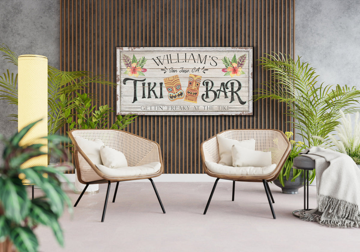 Custom Tiki Bar Sign, Personalized Outdoor Home Bar Decor, Backyard Patio Sign, Vintage Beach Bar Wall Hanging, New House Gift, Canvas Print