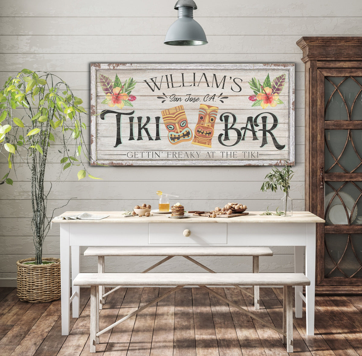 Custom Tiki Bar Sign, Personalized Outdoor Home Bar Decor, Backyard Patio Sign, Vintage Beach Bar Wall Hanging, New House Gift, Canvas Print