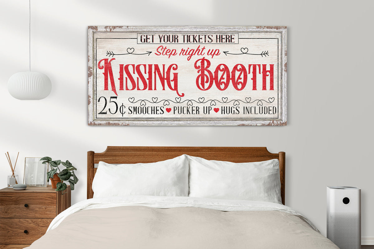 Kissing Booth Sign, Valentines Day Home Decor, Romantic Wall Art, Valentine's Day Gift, Modern Farmhouse Wall Decor, Vintage Canvas Print