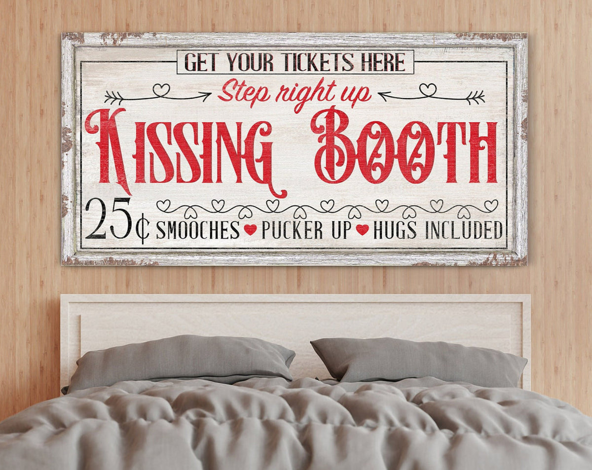Kissing Booth Sign, Valentines Day Home Decor, Romantic Wall Art, Valentine's Day Gift, Modern Farmhouse Wall Decor, Vintage Canvas Print
