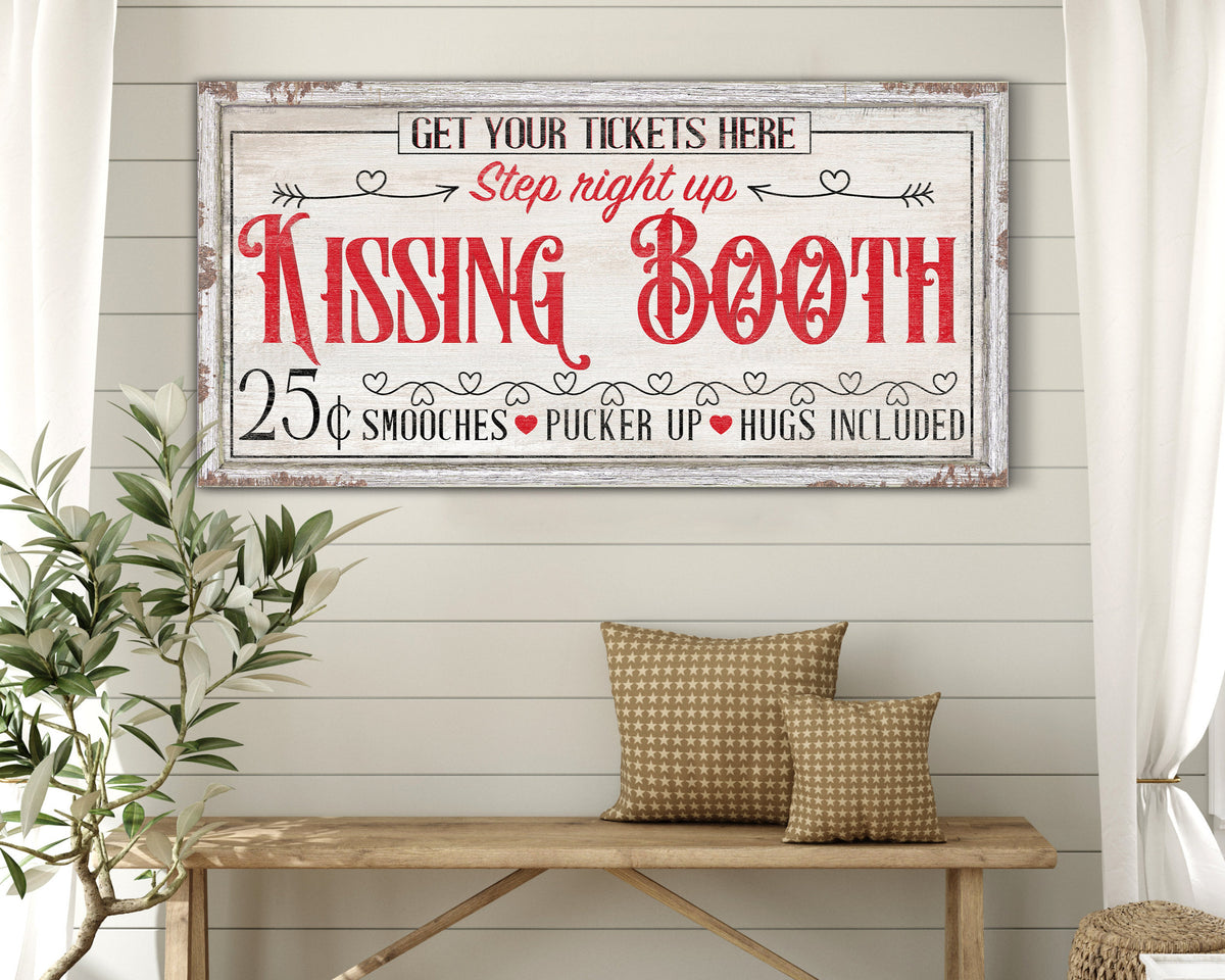 Kissing Booth Sign, Valentines Day Home Decor, Romantic Wall Art, Valentine's Day Gift, Modern Farmhouse Wall Decor, Vintage Canvas Print